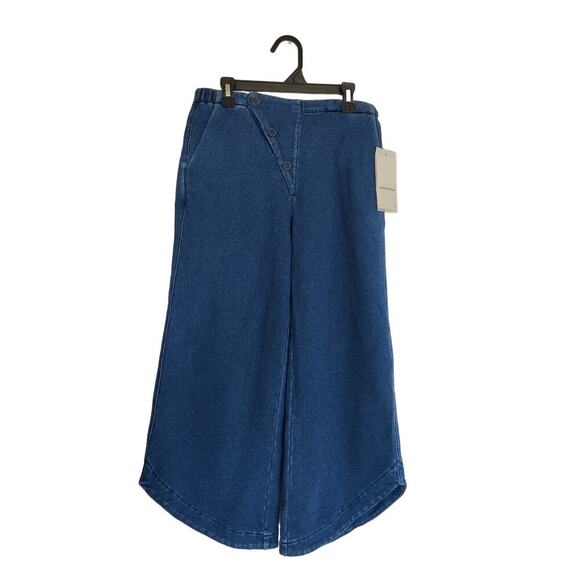 AG High-Rise Wide-Leg Crop Pants Size XS Blue Stretch Denim like Elastic Waist - Picture 2 of 9